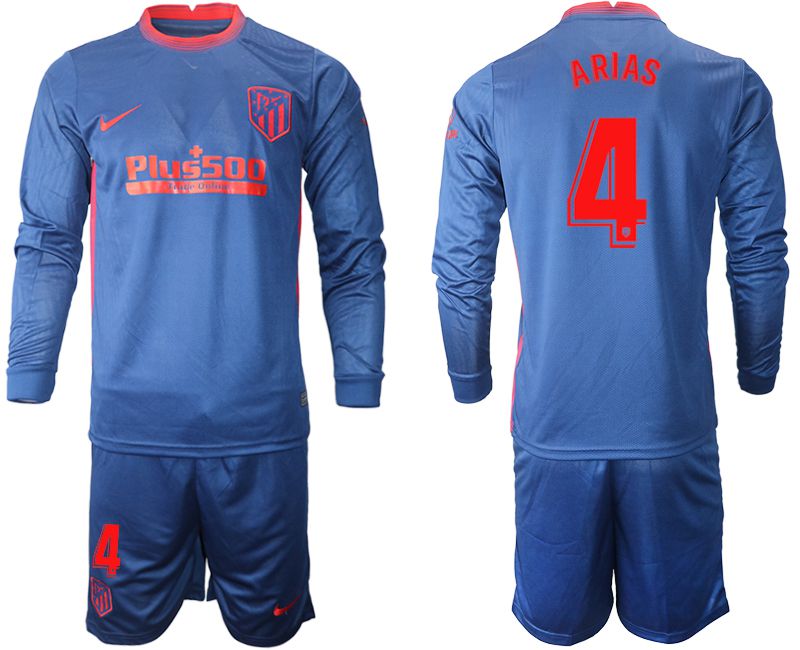 Men 2020-2021 club Atletico Madrid away long sleeves #4 blue Soccer Jerseys